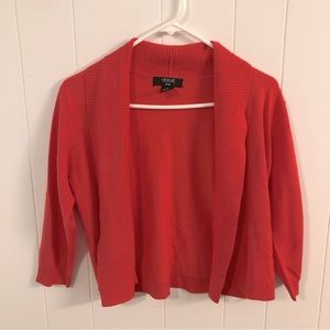 Verve Coral Open Front 3/4 Sleeve Cardigan Sweater Small